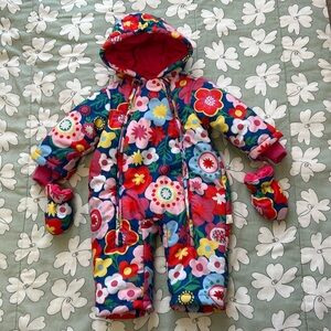 Kid’s‎ Bett Dual Front Zipper Fleece Lined Floral Snowsuit with Mittens Baby 12M